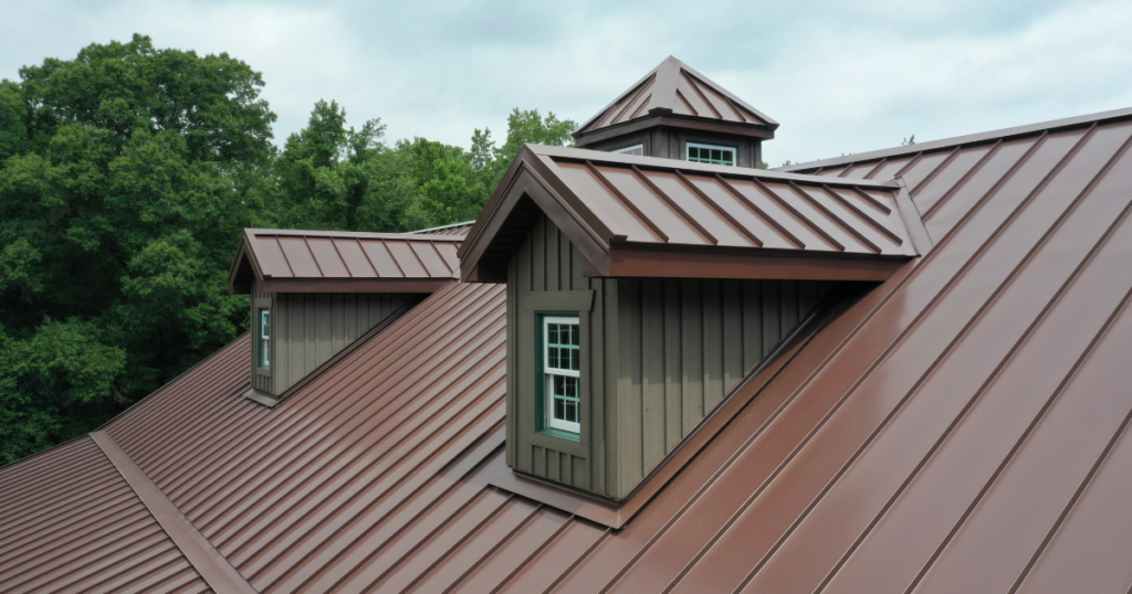 Brown metal roofing panels.