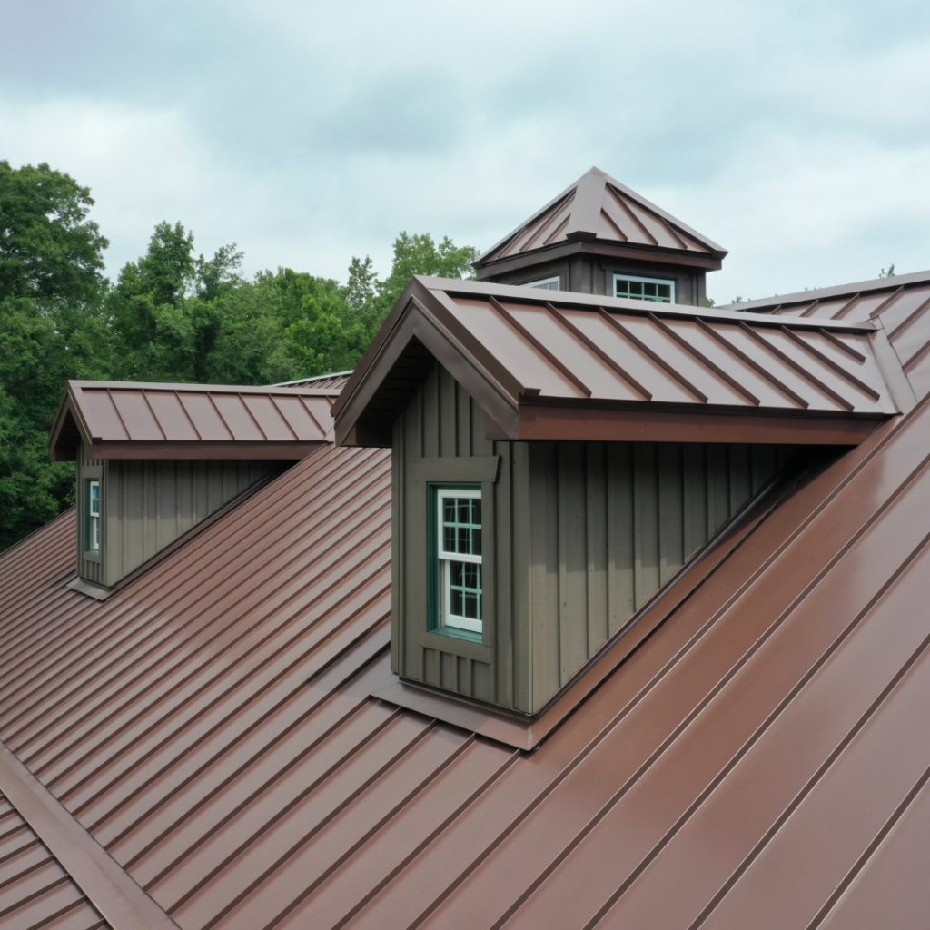 home with brown metal roof