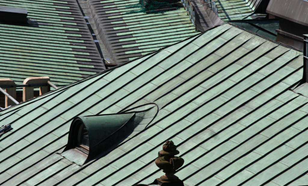 copper roof with green patina