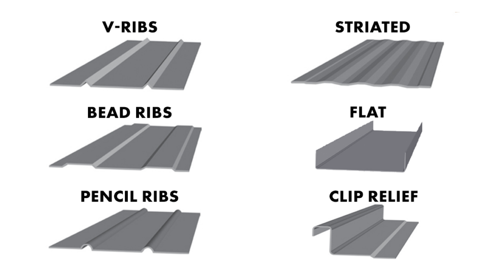 diagram showing 6 types of metal roof panels