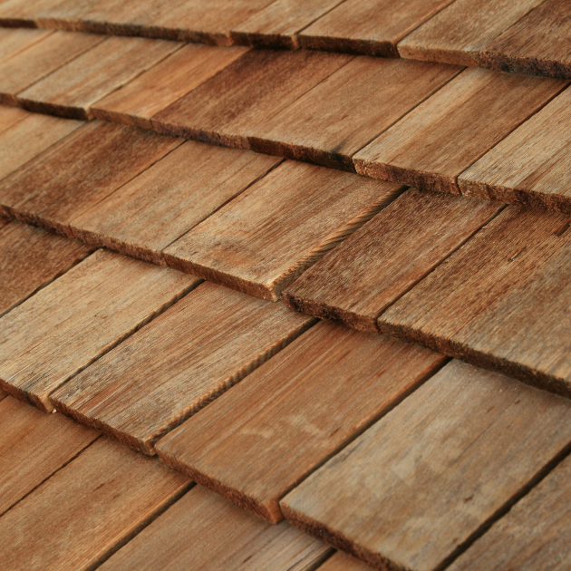 close up of wood shingles